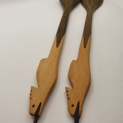 Handcrafted salad server set - "Kingfisher" 30cm