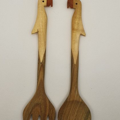 Handcrafted salad server set - "Parrot" 20cm