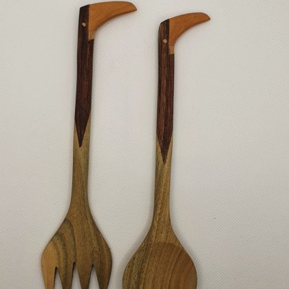 Handcrafted salad server set - "Tucan" 20cm