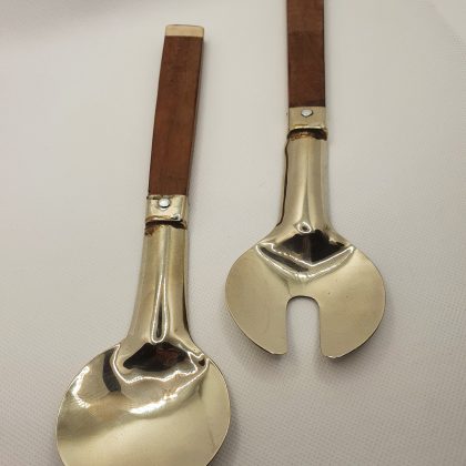 Alpaca & wood salad server set