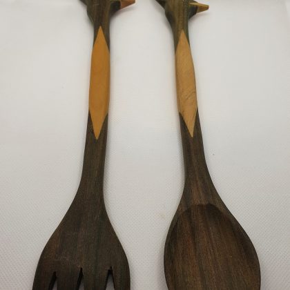 Handcrafted salad server set "Woodpecker" 30cm